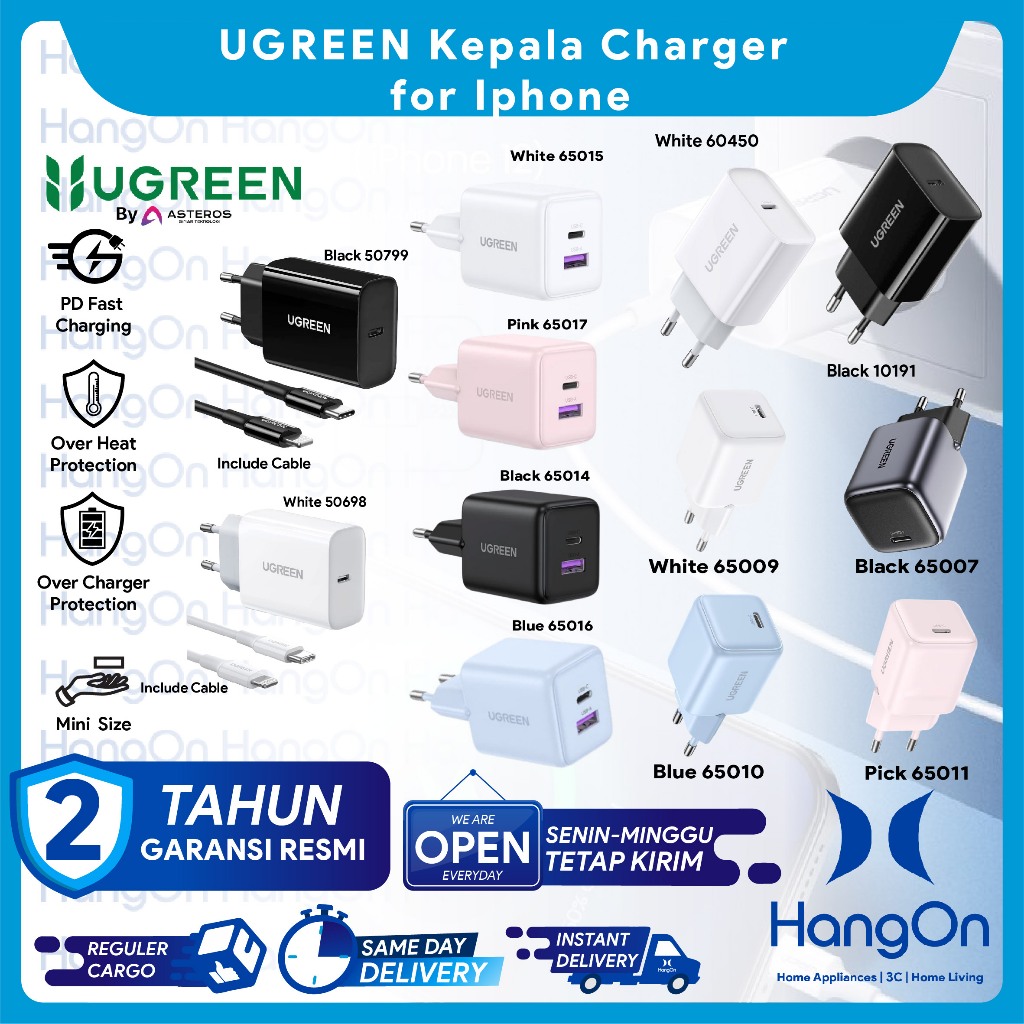 UGREEN Kepala Adaptor Charger MFI Untuk iPhone 17 16 15 14 13 12 11 Type C PD Fast Charging 30W 6500