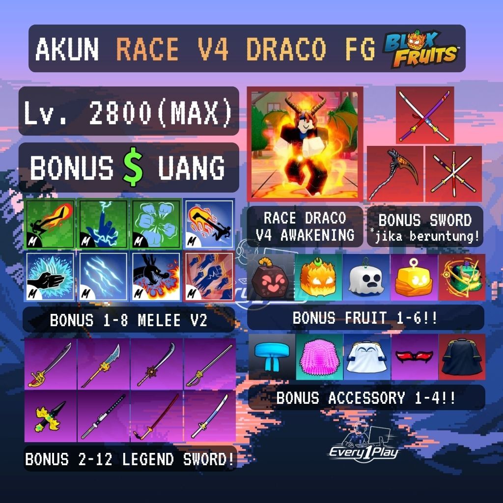 Akun Blox Fruit RACE DRACO V4 FULL GEAR Level Max - Akun Roblox Race DRAGO V4 FG Awaken
