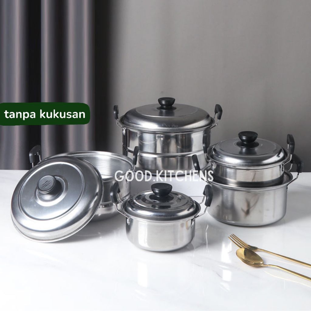 G013 PANCI SET SUSUN 5 LG 555 TUTUP STAINLESS STEEL (TANPA KUKUSAN) PANCI SOP PANCI REBUS