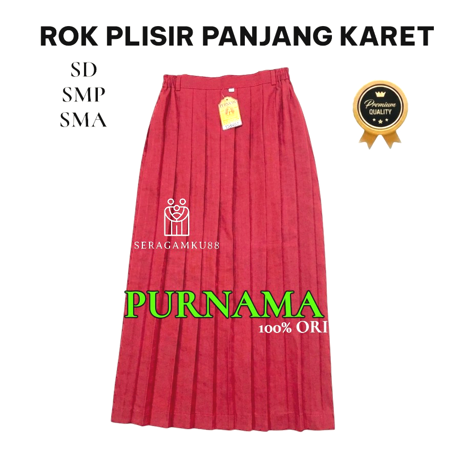 ROK PLISIR PANJANG SD MERAH KARET Merk ORI  PURNAMA