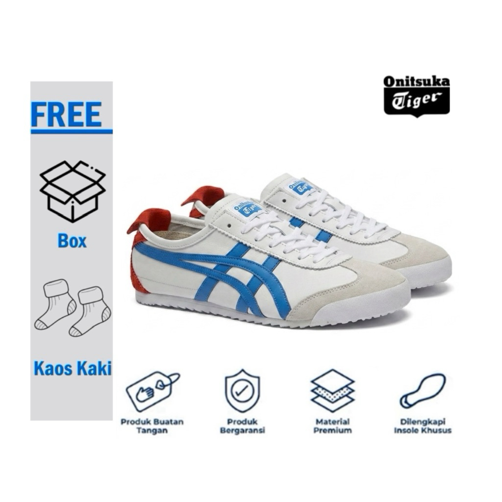 Sepatu Sneakes Onitsuka Tiger Japan White Blue Red Sepatu Pria Wanita Original