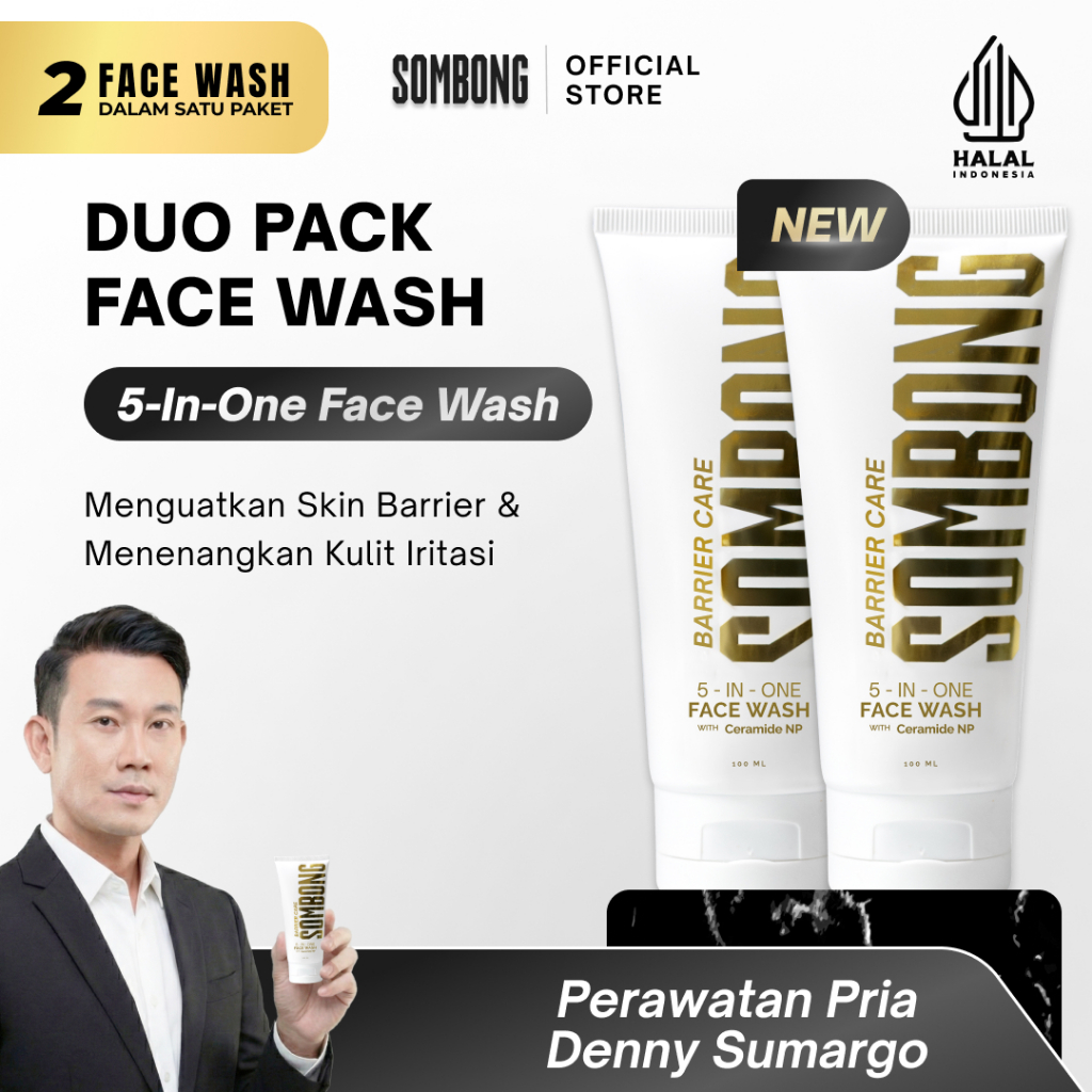 [DUOPACK] SOMBONG 5-in-1 Barrier Care Face Wash with Ceramide NP 100ml - Sabun Cuci Muka Pria Untuk 