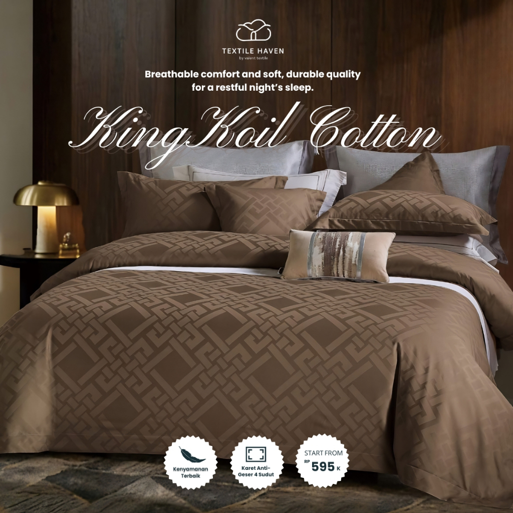 CottonHaven Sprei Set Katun KingKoil Import Motif Emboss Brown | Premium KingKoil Cotton Motif Sprei