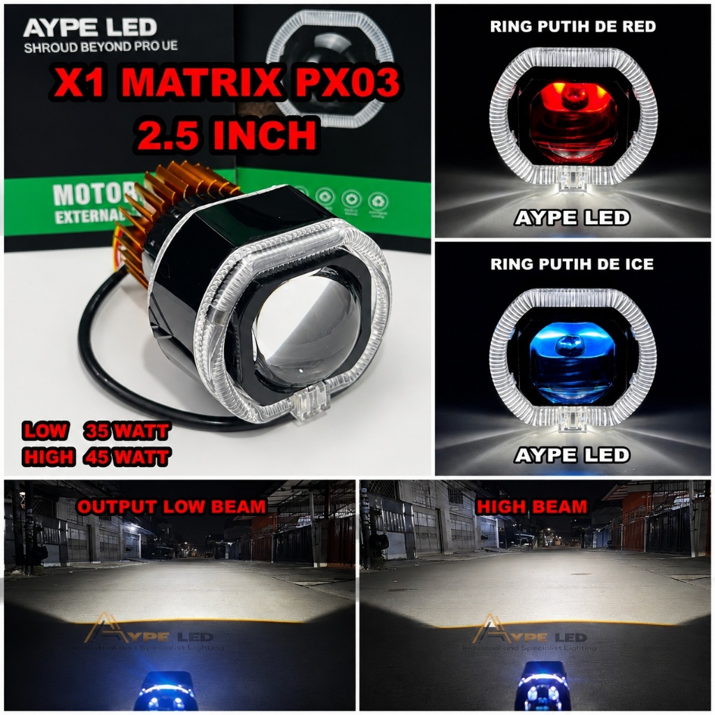 MT-STAR Biled Matrix X1 2.5 inch PX03 Black Series Ring Demon Eyes High lo Putih Pnp Motor Mobil
