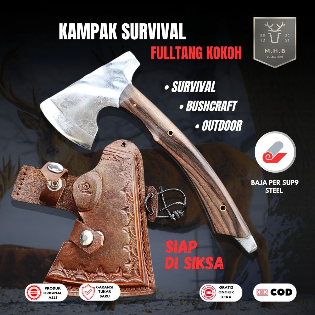 MHB | Kampak Survival Multifungsi - Peralatan Survival Bushcraft Fulltang Kokoh