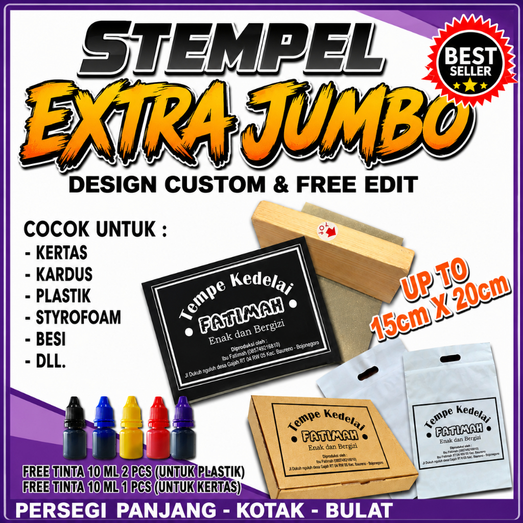 Stempel Extra Besar Bahan Kertas/Plastik Waterproof, Free tinta Free Design