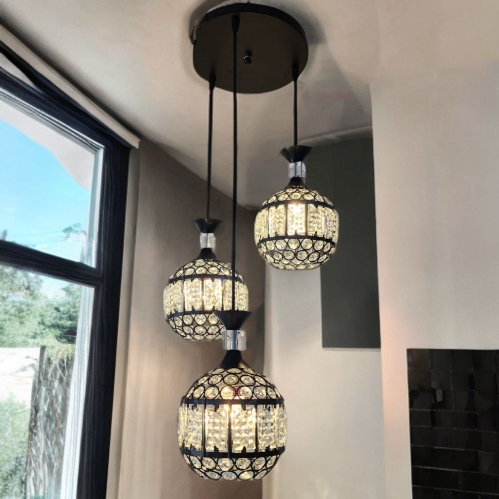 Lampu Kristal Asli Cabang 3 Plafon Black