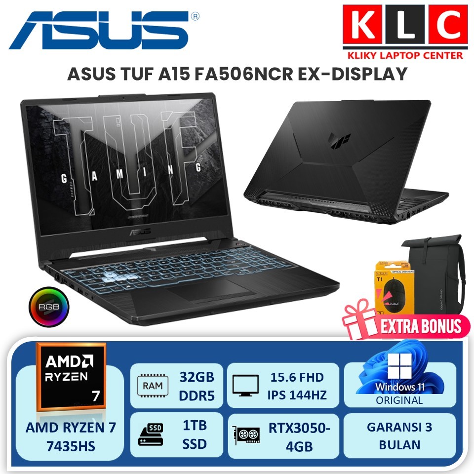 Laptop Gaming Berkualitas Asus Tuf A15 FA506NCR Amd Ryzen 7 7435HS 16GB 512GB SSD Rtx 3050-4GB EX-DI