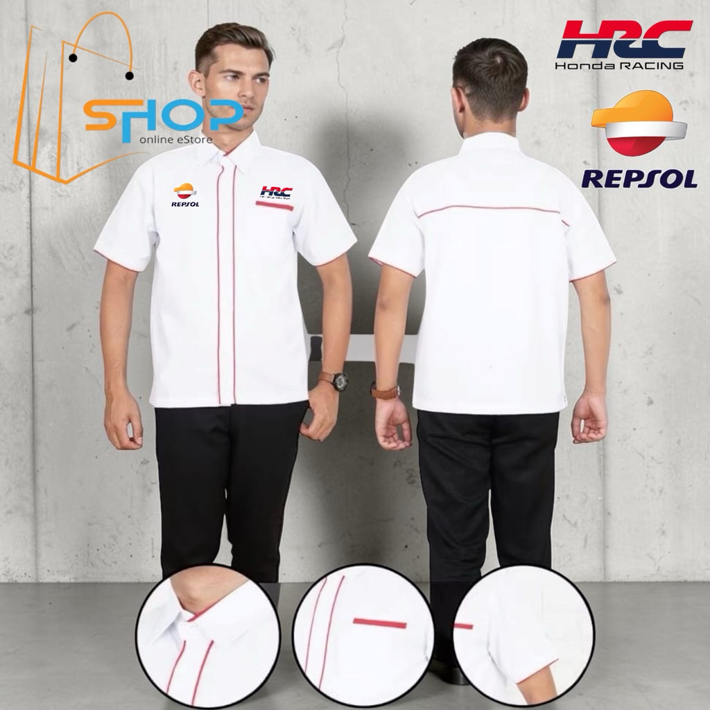 kemeja HONDA HRC REPSOL Terbaru full bordir computer•Baju Honda repsol•Seragam Honda Repsol lengan p