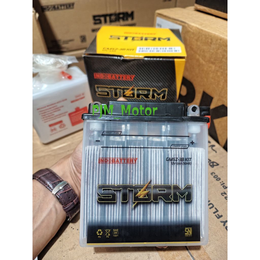 Aki Accu Motor Indobattery Storm Aki Basah GM5Z-3B Kit 12v-5Ah Untuk Motor Astrea Grand, Supra X (la