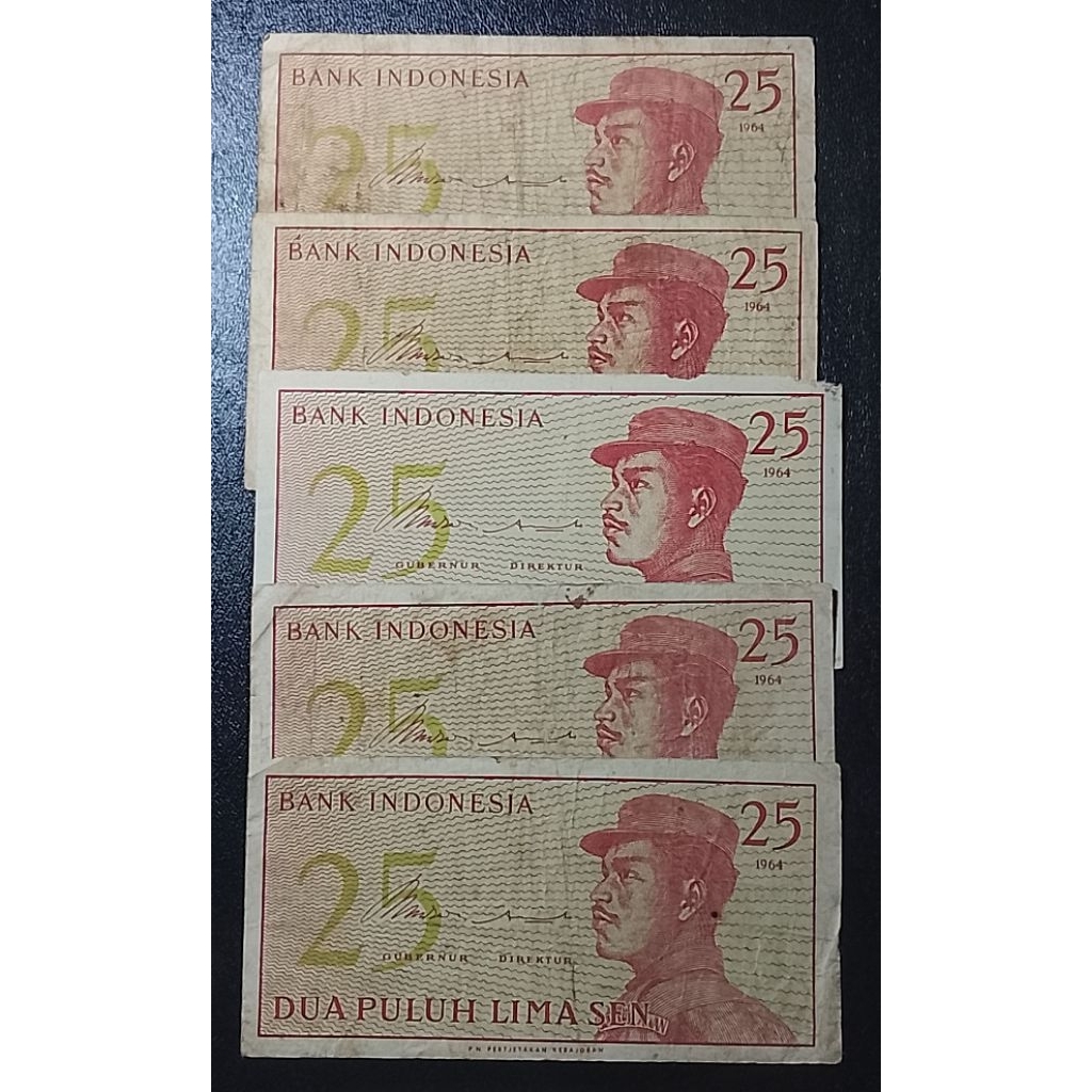 uang kuno indonesia 25 sen 5 lembar p3544