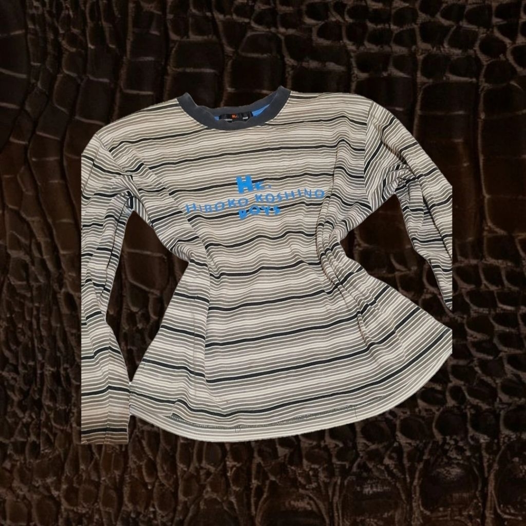 STRIPED TEE kaos garis garis putih biru hitam Hiroko Koshino Y2K (UKURAN DI DESKRIPSI)