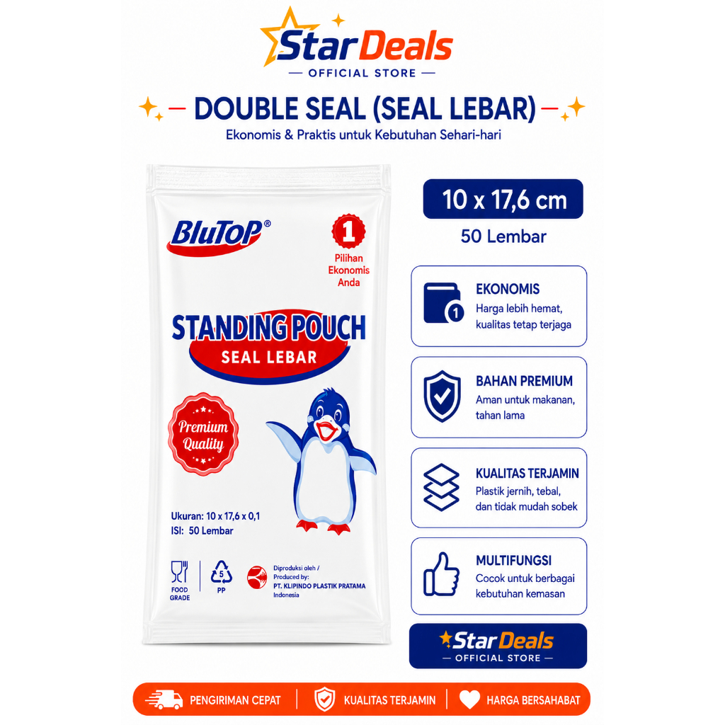 STANDING POUCH BLUTOP DOUBLE SEAL 10 X 17 STANDING POUCH SEAL LEBAR 10X17 BLUTOP DOUBLE SEAL