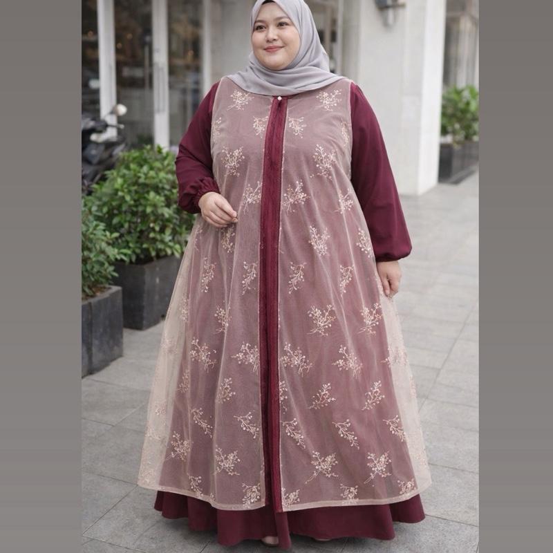 BB 90-135kg Gamis Brokat MAHARANIIII LD 150cm Mayung Bigsize Jumbo Brukat Kondangan Cantik Muslim
