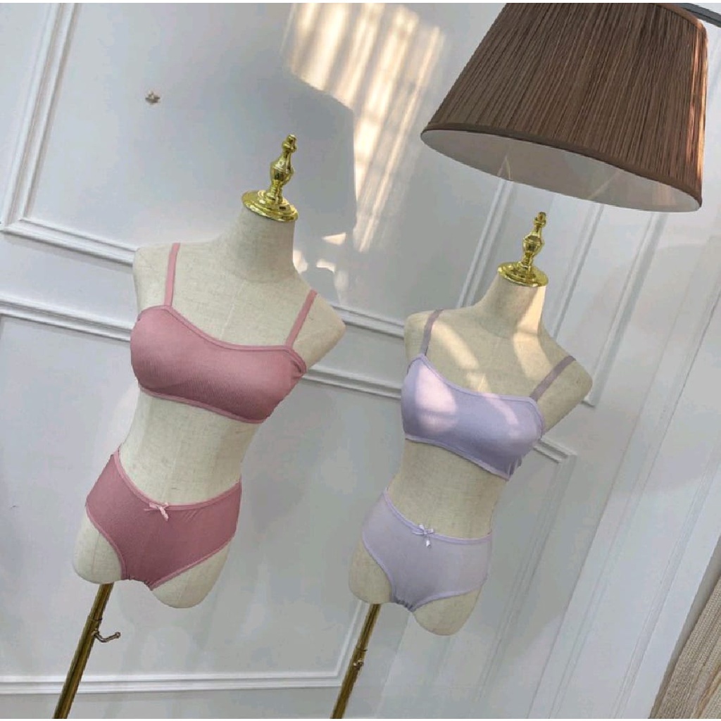 Set Pakaian Dalam Wanita Bra BH Beha + CD Celana Dalam Bralettle Setelan Sportwear Yoga Senam Olahra