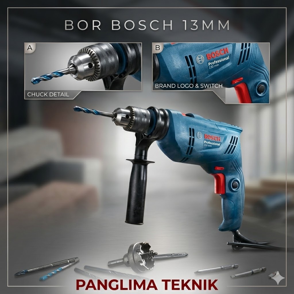 Bosch Mesin Bor Tangan 13mm GSB600, Chuck Berkunci, Reversible