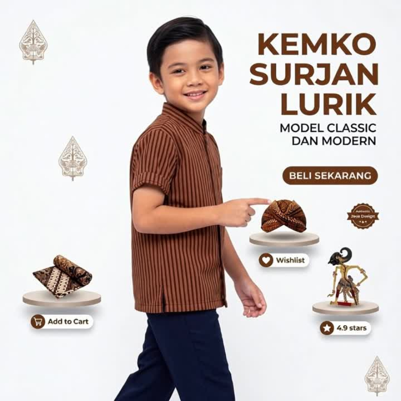 BAJU JAWA ANAK KEMEJA KOKO LURIK KAIN TENUN LURIK ORIGINAL CLASIC DAN MODERN PREMIUM QUALITY