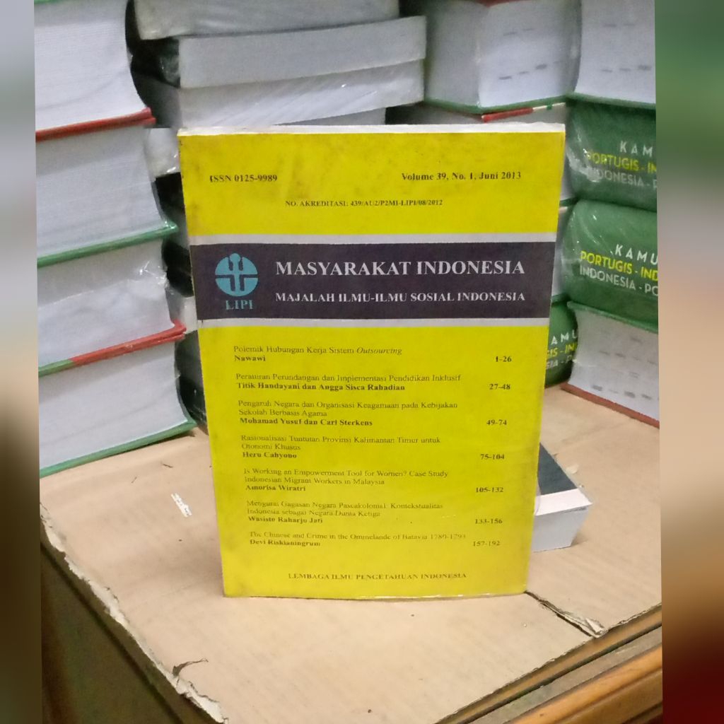 MASYARAKAT INDONESIA Majalah Ilmu-ilmu Sosial Indonesia Volume. 39 No. 1 Juni 2013 ( Ilmu Sosial )-T