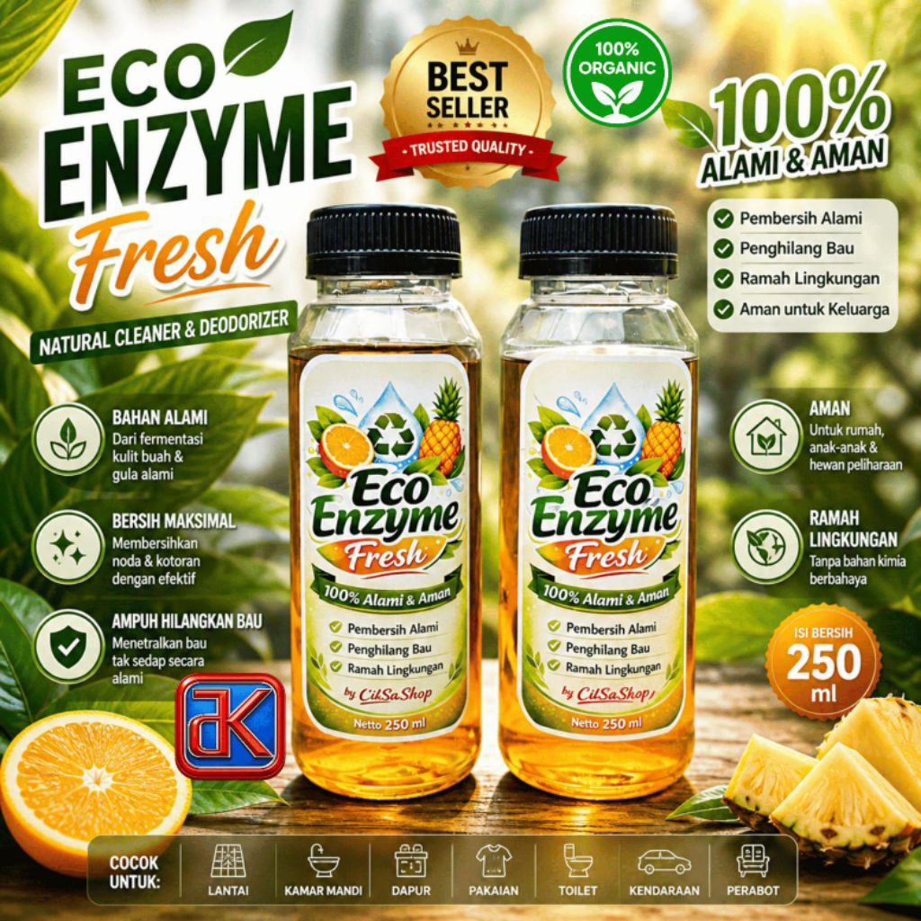 ECO Enzyme 100% Organic Multifungsi | ECO Enzyme 250ml Pembersih Alami Serbaguna Penghilang Bau Toil