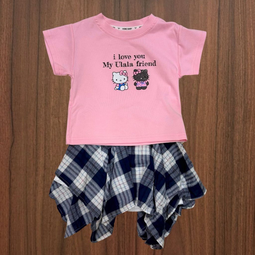 8758 Felicia Set/Setelan Atasan dan Rok Celana Hello Kitty Premium Cantik dan Lucu untuk Anak-anak