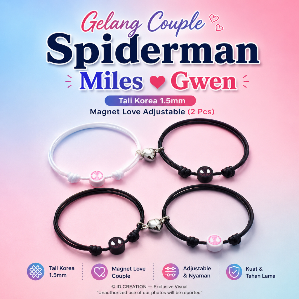 Gelang Couple Spiderman Miles Gwen - Tali Korea 1.5mm Magnet Love Adjustable (2 Pcs)