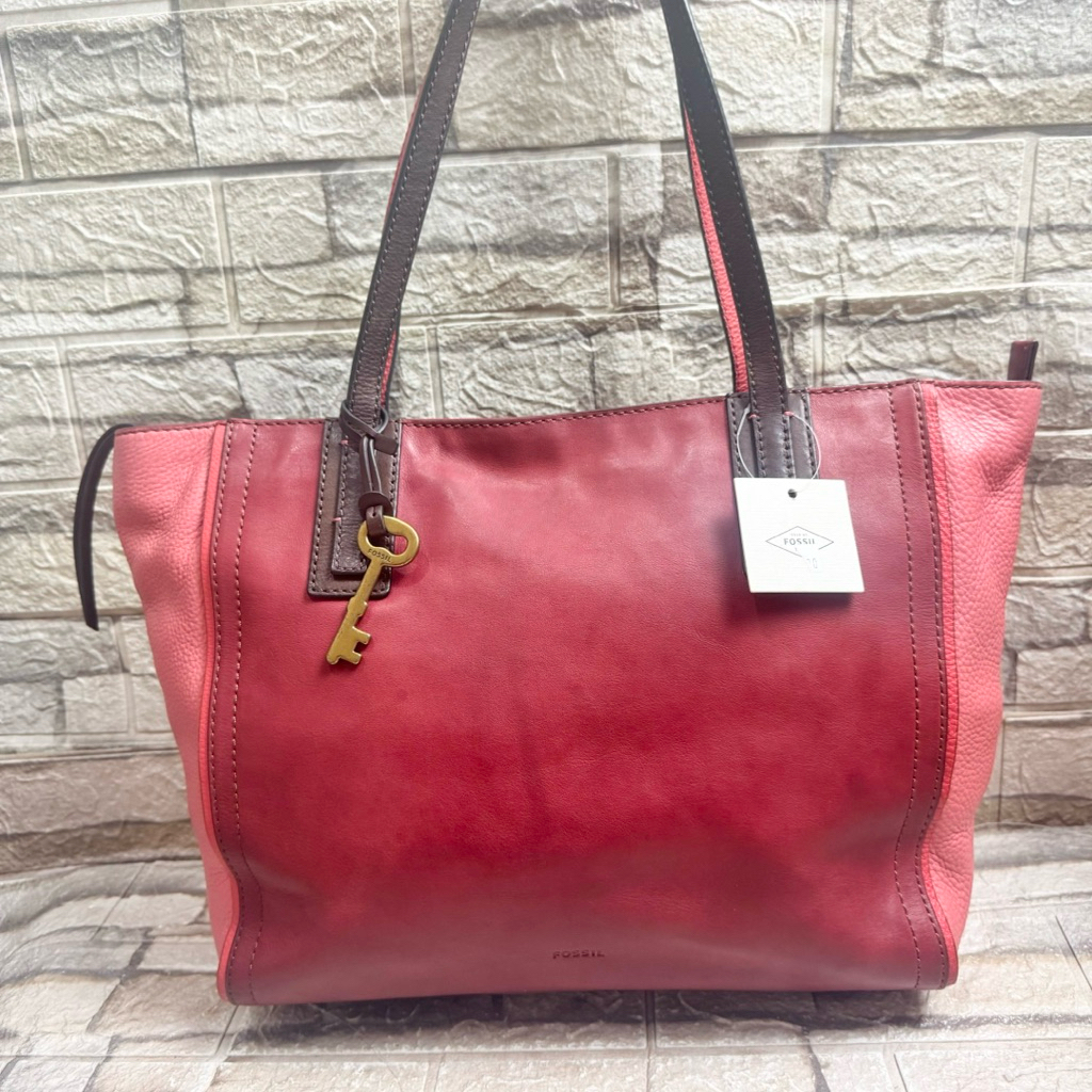 627# NET-Preloved Fossil Emma Coloblock Pink Red Tote