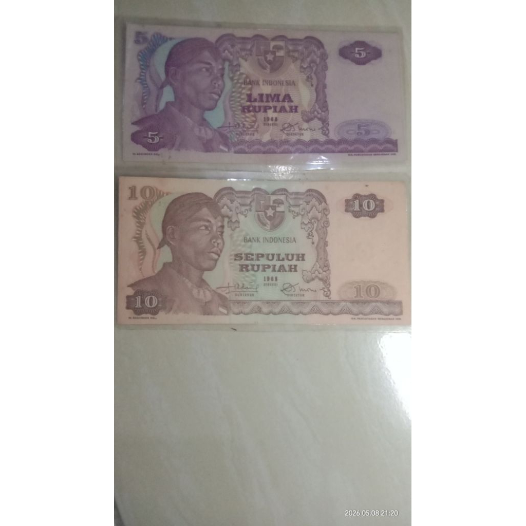 uang kertas 5 dan 10 rupiah  tahun1968