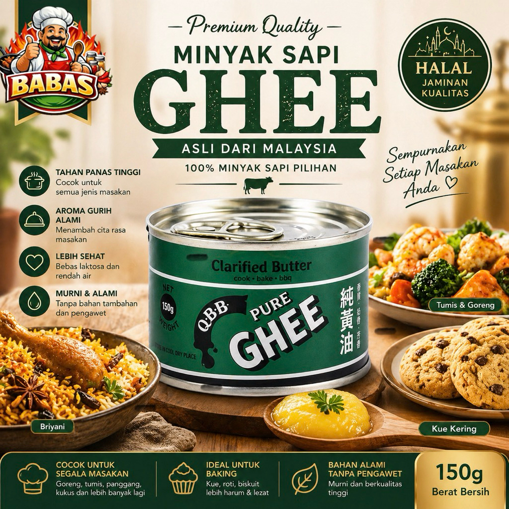 QBB Pure Ghee (150g) / exp 2028 minyak sapi Qbb Halal