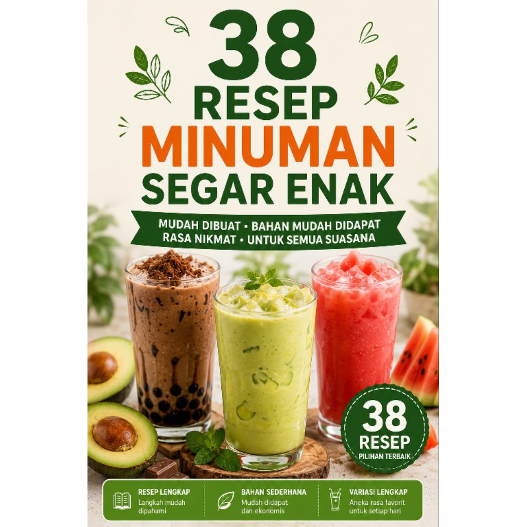 Ebook 38 Resep Minuman Segar Enak | Resep Minuman Kekinian | Ide Jualan Es & Minuman