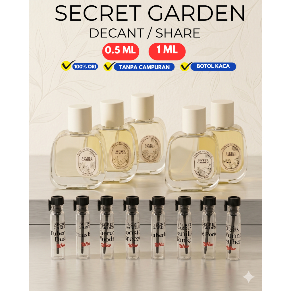 Decant Secret Garden Extrait de Parfum Original 0.5ml 1ml Tester Frangipani Allure Garden Noir Rosy 