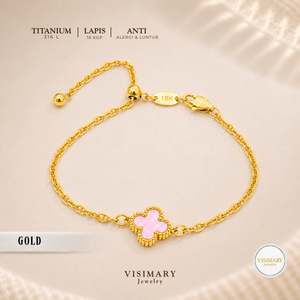VISIMARY - Gelang Titanium Wanita Korean Style Variasi Bunga ukir - Rantai Jangkar Fashion Jewelry [