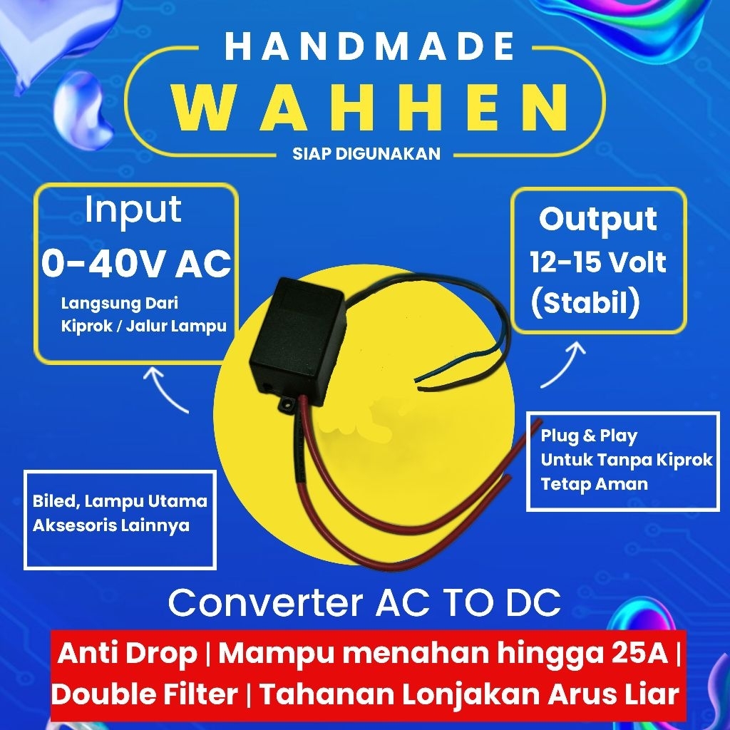 Penyetabil Pengubah Arus AC ke DC Motor Anti Kedip 12V Max 15V | Modul Converter AC to DC LED BILED 