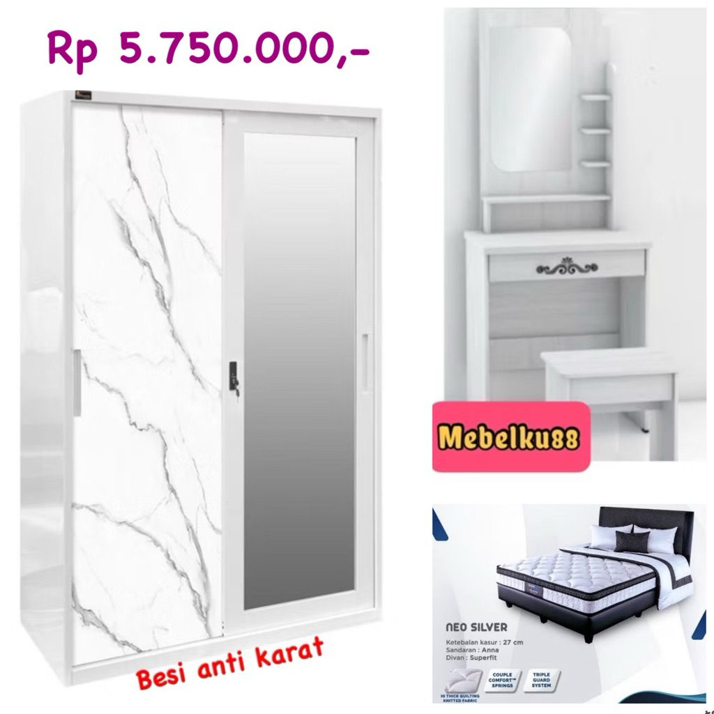 Set paket lemari full besi, kasur comforta dan mejarias series