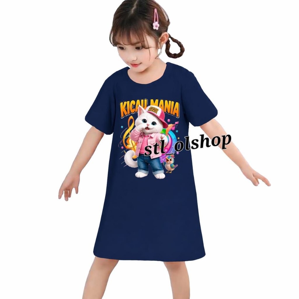 Daster Anak Perempuan Digital Printing Lengan Pendek Motif kucing Kicau Mania Untuk umur 1-10 Tahun