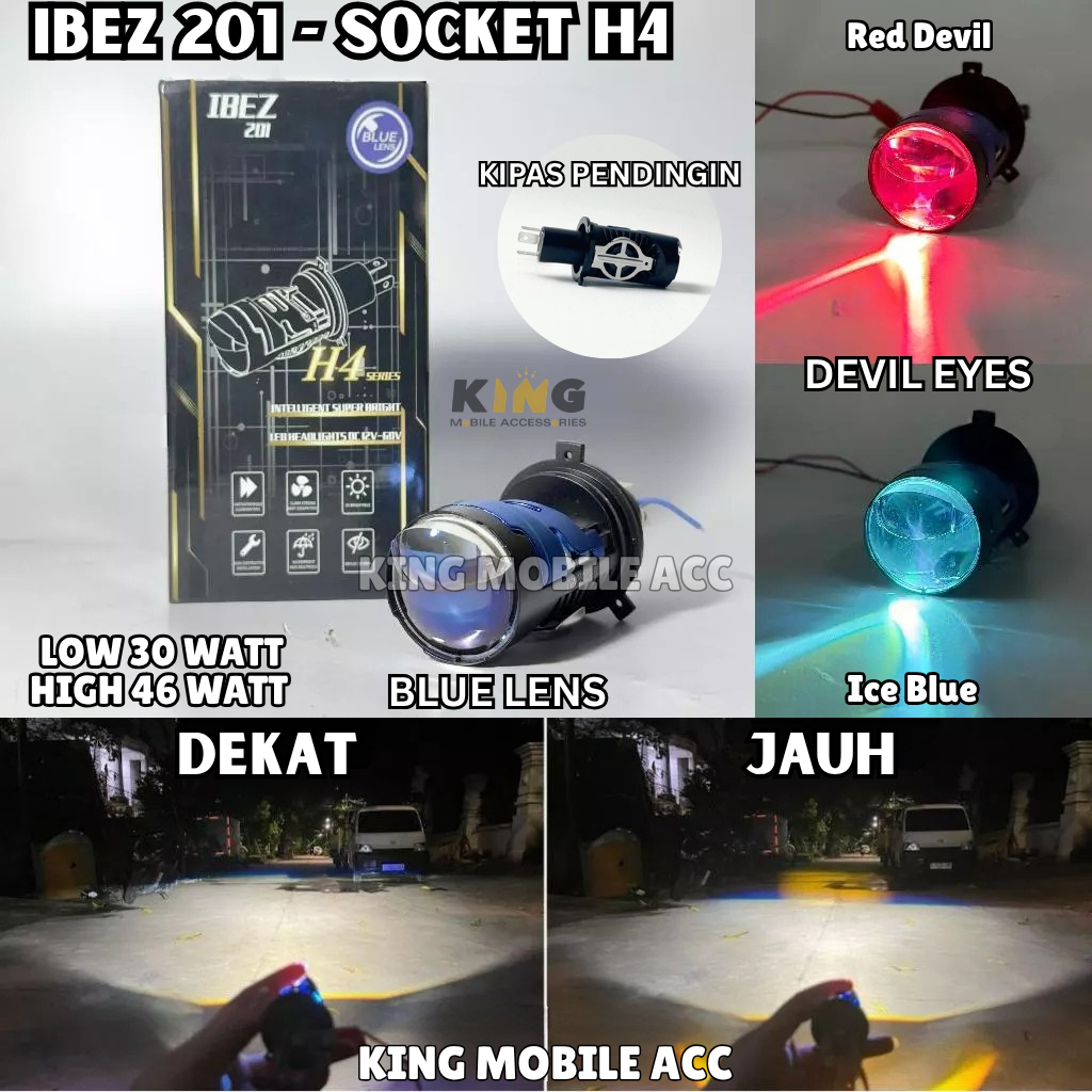 IBEZ 201 Mini Biled Lampu Utama H4 Original Bluelens Dengan Kipas Pendingin Demon Eyes Cahaya Biled 