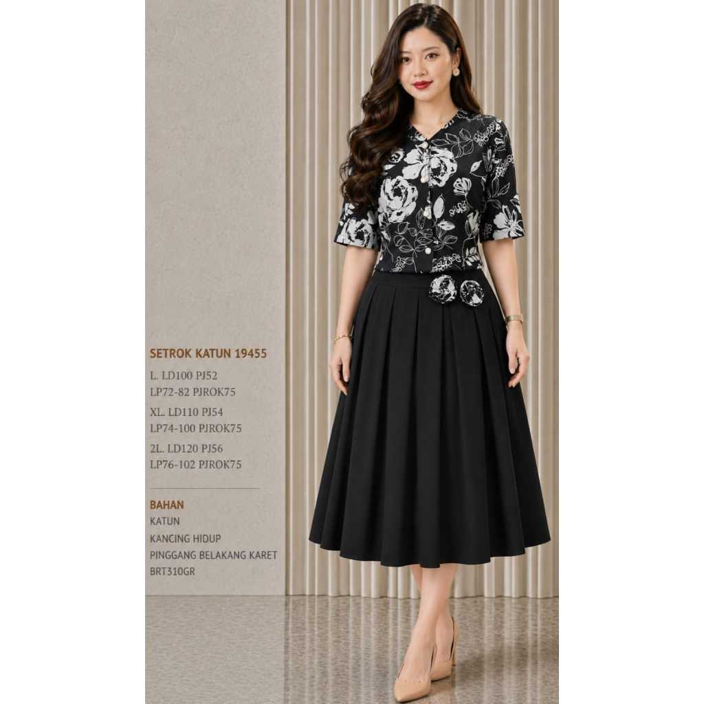 SET ROK WANITA DEWASA 19455 BAHAN KATUN TERSEDIA UKURAN STANDAR DAN JUMBO