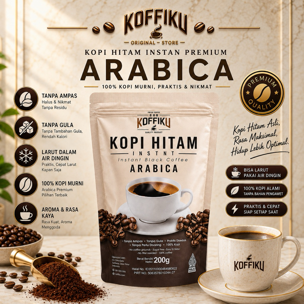 KOFFIKU ARABICA Kopi hitam tanpa ampas & bebas gula instant coffee 200gram