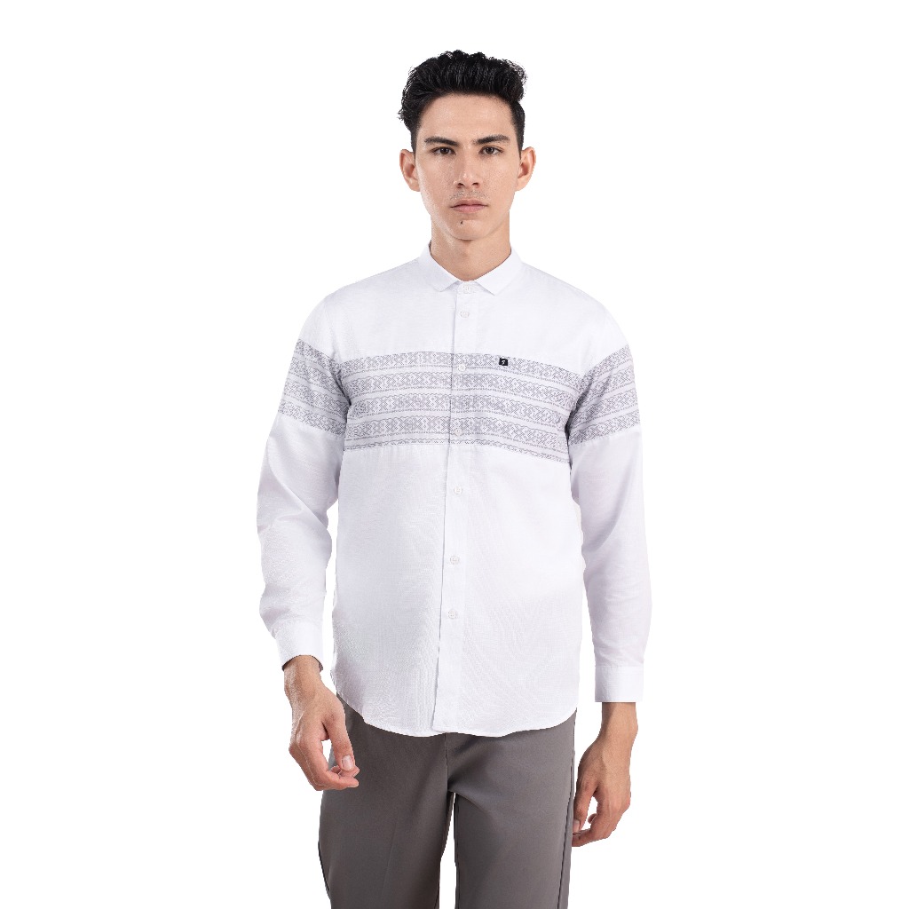 Fadkhera Khudair Baju Kemeja Koko Pria Modern Premium Fadkhera Putih White Kombinasi Motif
