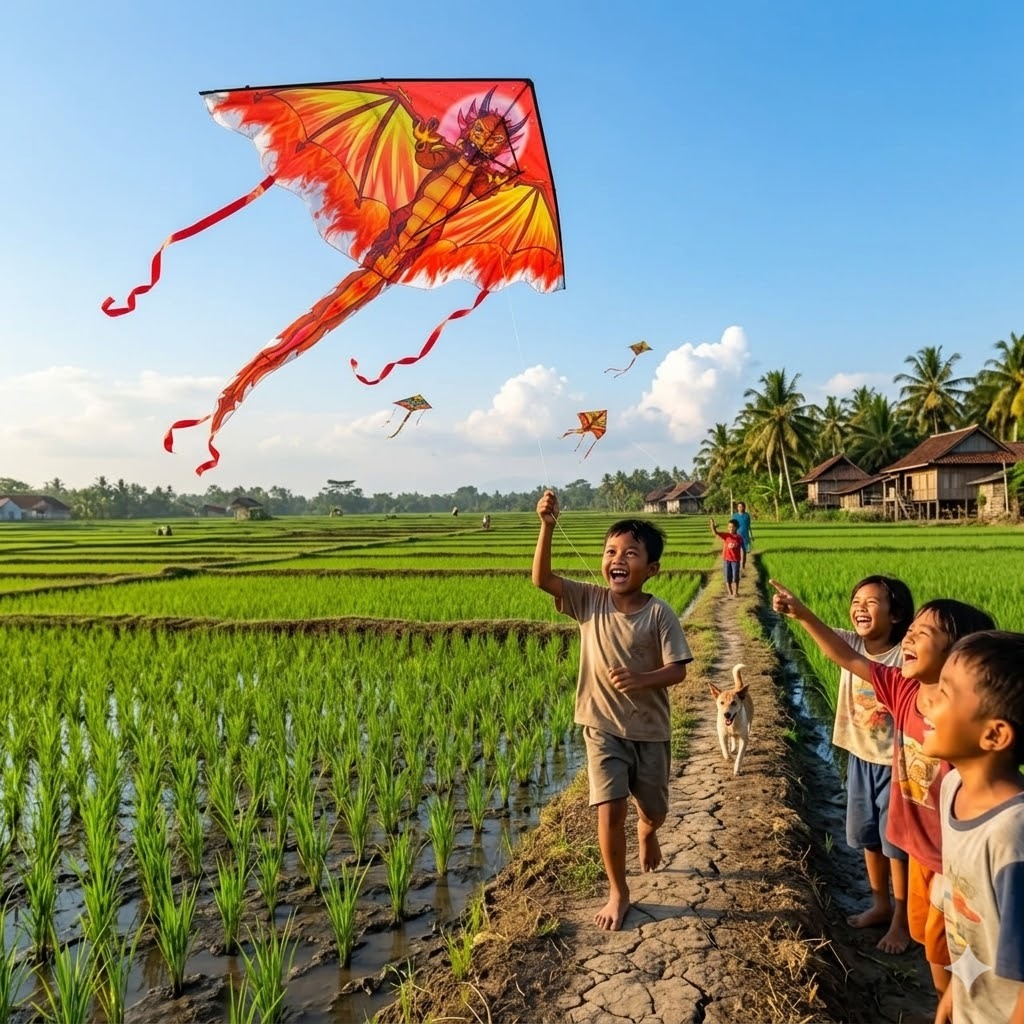 Layangan Naga Baby Merah layang-layang bahan fiber ukuran 140cm