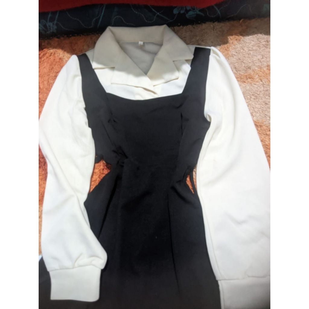 Dress lengan panjang wanita, gaya perancis rok kasual longgar