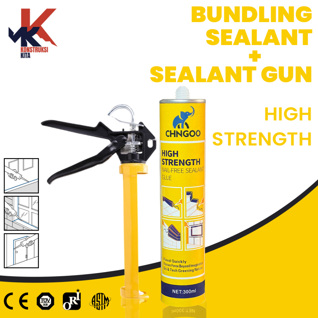 BUNDLING Sealant Chngoo High Strength Nail Free + Sealant Gun Pengganti Paku Kuat Tahan Lama ORIGINA