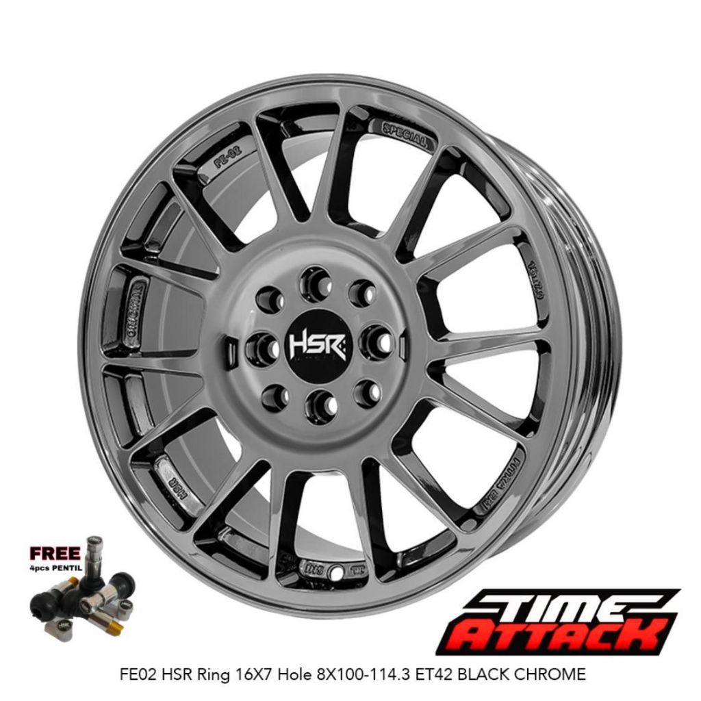 Velg Mobil BYD Atto1 R16 HSR Wheel FE02 Black Chrome Velg HSR Ring 16