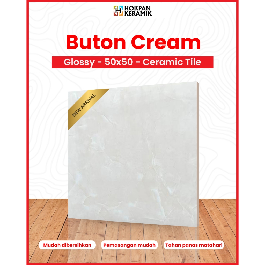 Keramik Lantai Motif Buton Cream Ukuran 50x50 Glossy - Hokpan Keramik
