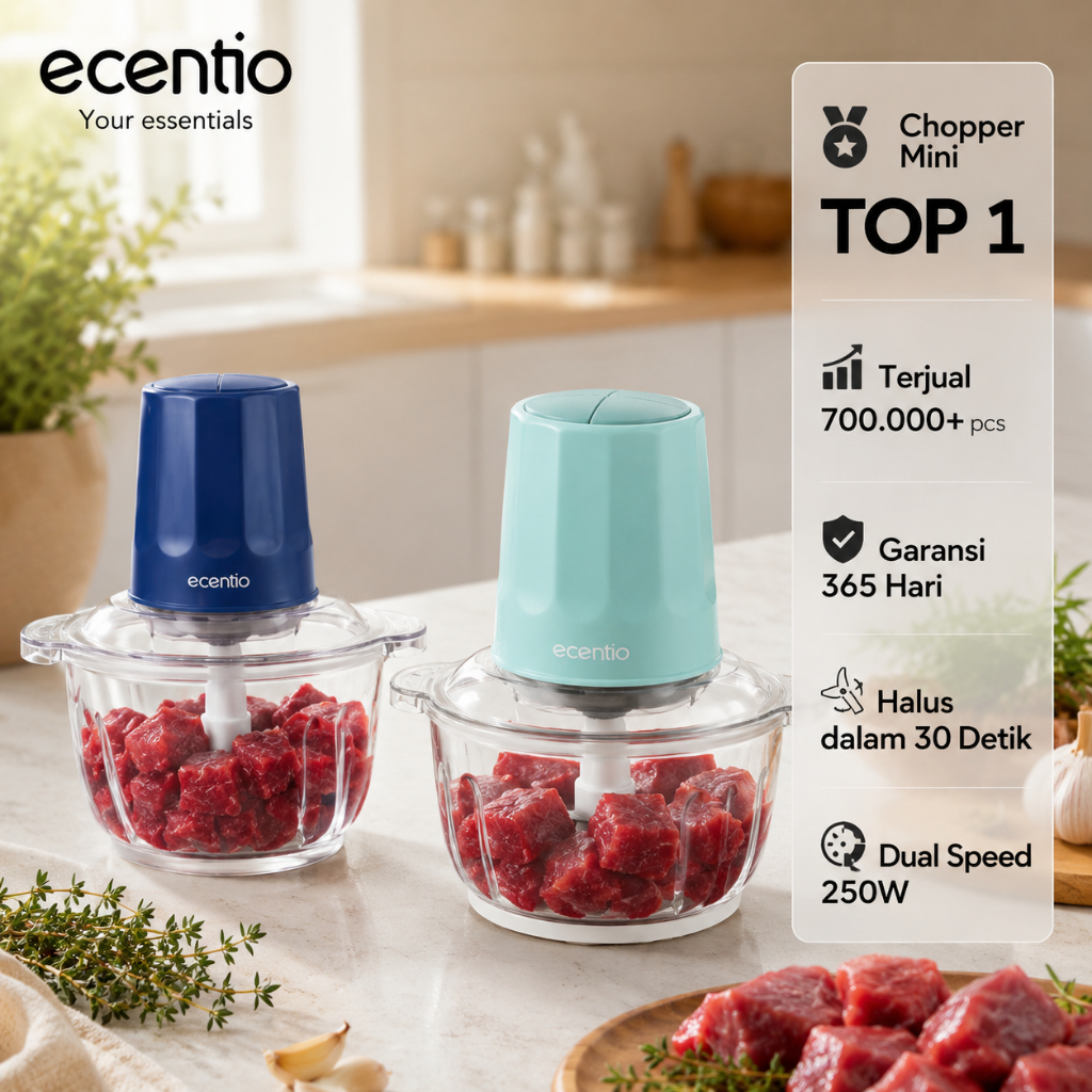 [2.0]ecentio blender bumbu dapur chopper daging kaca 2L 6 pisau spiral food grade, coper daging dan 