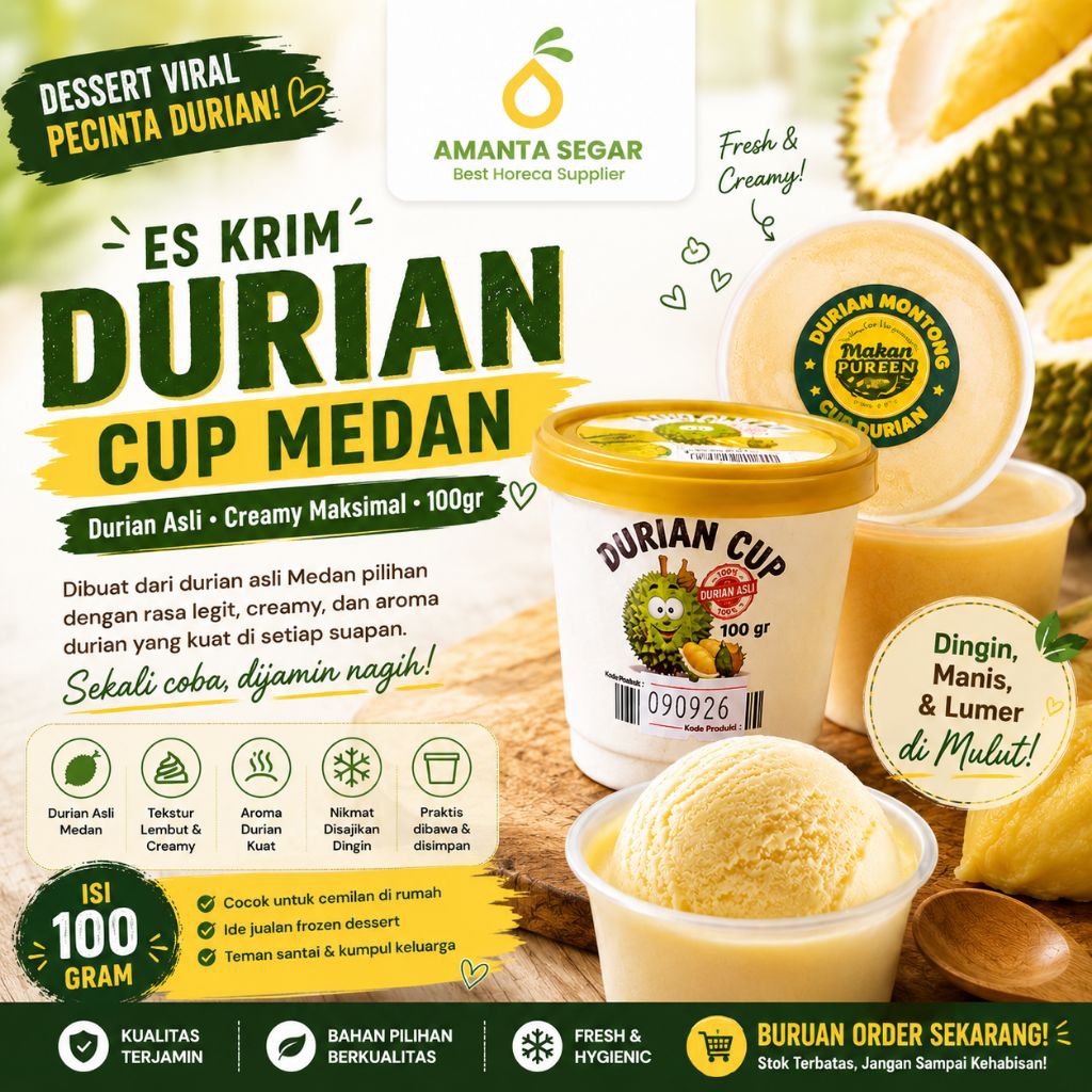 Es Krim Durian Cup Medan 100gr Durian Asli Medan Legit Creamy Bikin Nagih