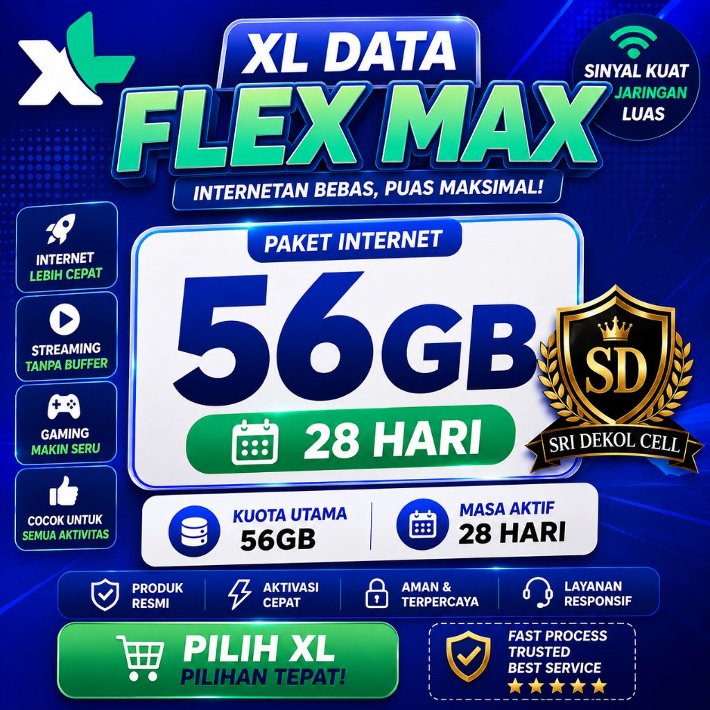 XL Data Flex Max 56GB 28 Hari Full Kuota Utama | Kuota Jumbo Anti Lemot