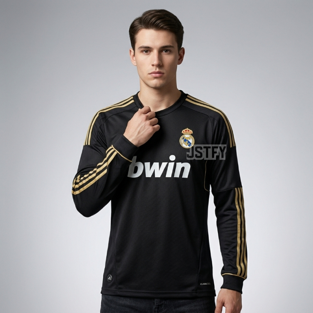 Jersey Retro LongSleeve Rl Mdrd Away 2011 2012 Rlmdrd Long Sleeve LS Lengan Panjang Baju Bola Hitam 