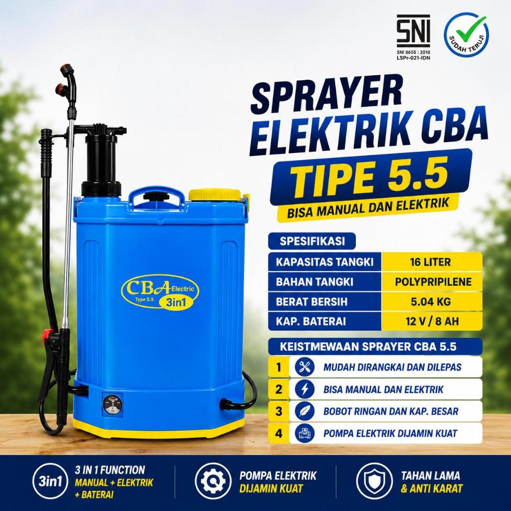 Sprayer Elektrik dan Manual Merek CBA  Tipe 5.5 Ukuran 16 Liter