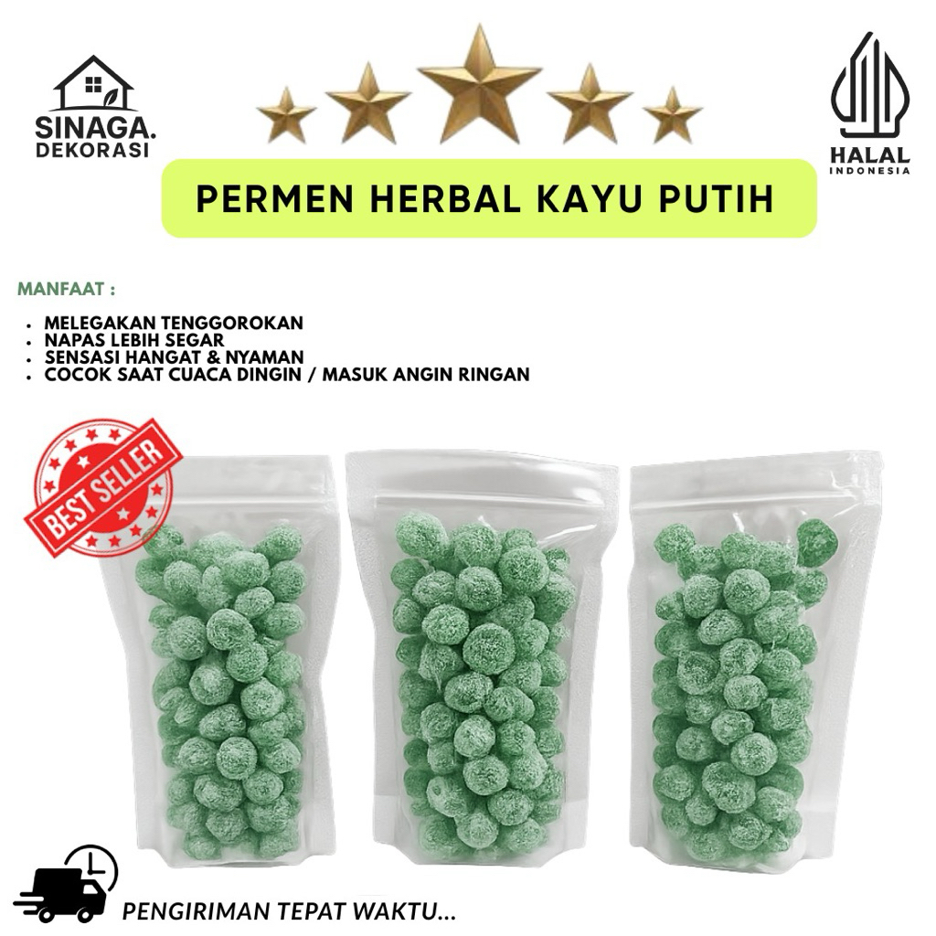 Permen Herbal Kayu Putih Kemasan 100gram (Pouch) / Permen Mint Kayu Putih / Permen Jadul Kayu Putih 