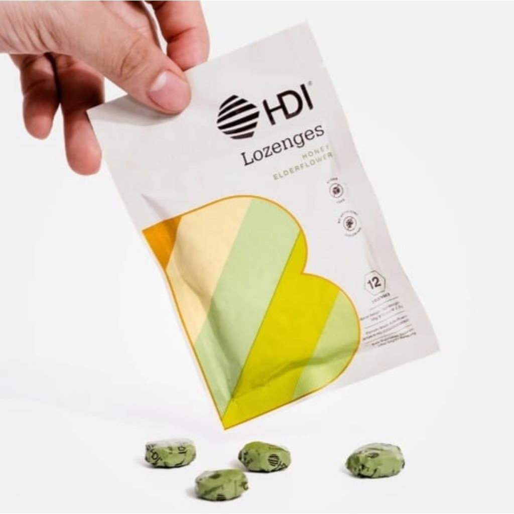 HDI Lozenges 1sachet isi 12permen honey elderflower honey lemon permen pelega tenggorokan
